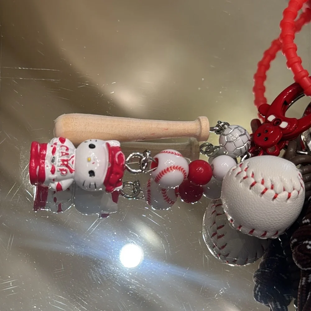 Coca-Cola Red and Brown Keychain Bag Baseball Charm - Picture 3 of 6